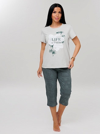 Женская пижама П-33(К) / Серо-зеленый (цветок)