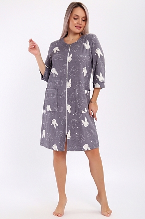 Женский халат 513 / Зайцы, графит
