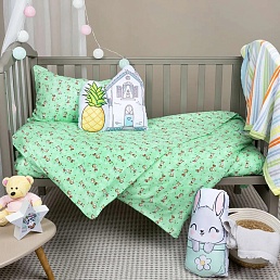 Детское постельное белье в кроватку бязь премиум / Жирафы зелёный