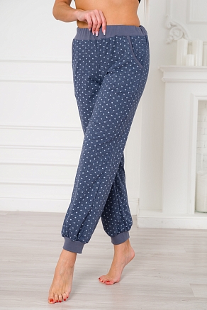 Брюки женские из кулирки на манжете / Звезды на синем