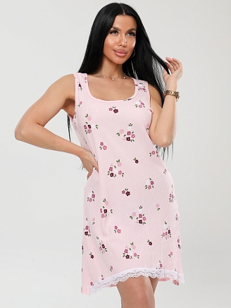 Женская сорочка Сор-110(Каш) / Пудровый (цветы)