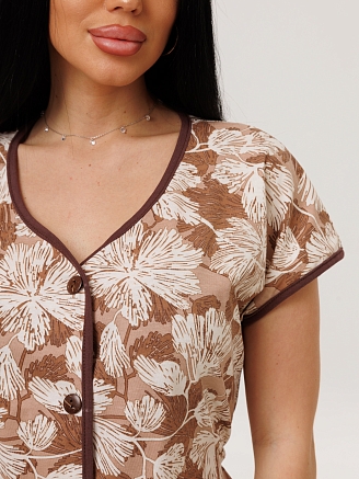 Женский халат Х-97(К) / Коричневый (цветы)