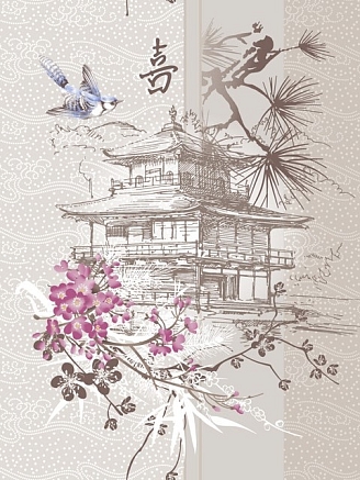 Полотенце кухонное вафельное / Китайский пейзаж 1