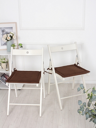 Комплект квадратных подушек на стул с завязками (2 шт.) / Коричневый