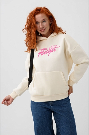 Женская толстовка 8578 оверсайз / молочный+ангел