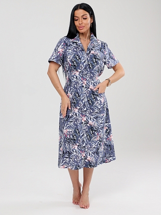 Женский халат ХК-546 / Крупные веточки на сером