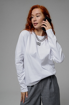 Женский лонгслив 8513/1 / белый+Доллар