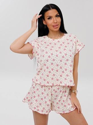 Женская пижама П-109(Ж) / Молочный (цветы)