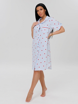 Женский халат Х-101(К) / Голубой (сердечки)