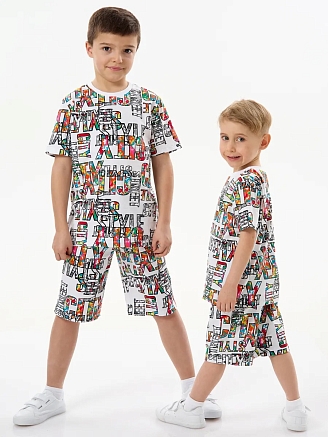 Детская пижама с шортами "Сорванец" / Город на белом