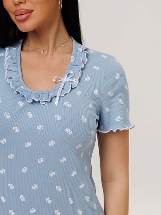 Женская сорочка Сор-35(Л) / Светло-синий (цветы)