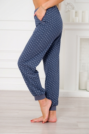 Брюки женские из кулирки на манжете / Звезды на синем