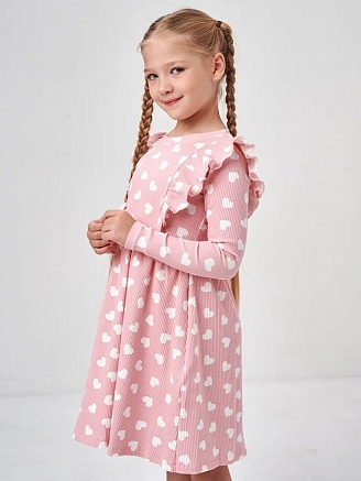 Детское платье "Бетти" длинный рукав / Розовый (сердечки)