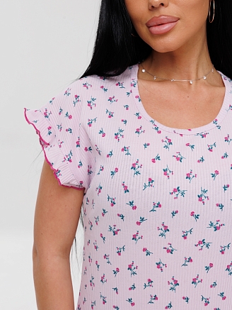 Женская сорочка Сор-107(Каш) / Розовый (цветы)