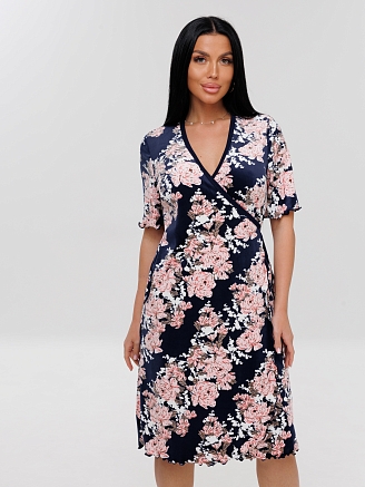 Женский халат Х-185(В) / Темно-синий (цветы)