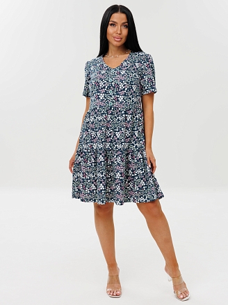 Женское платье Пл-101(К) / Петроль (мелкие цветы)