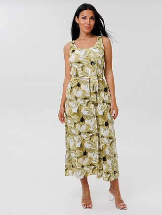 Женский сарафан С-90(К) / Оливковый (цветы)