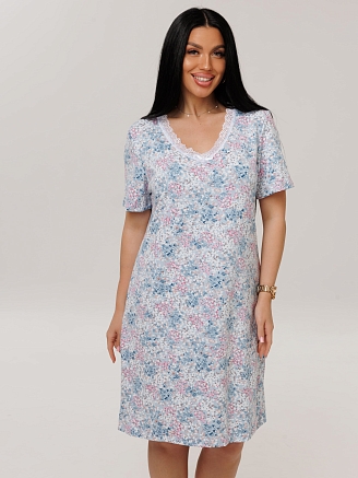 Женская сорочка Сор-24(Вис) / Серо-голубой (цветы)