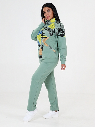 Женский костюм футер КФ-215 / Оливка с желтым