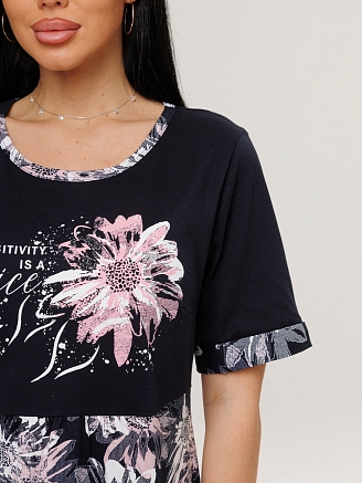 Женское платье Пл-167(К) / Черный (розовый цветок)