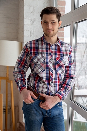 Рубашка мужская шотландка Премиум К Арт. 7175