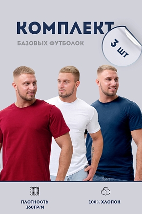 Набор мужских футболок 8471/01 3 шт / белый, бордо, темно-синий