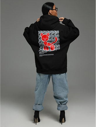 Женское худи Камелия / Черный кошка