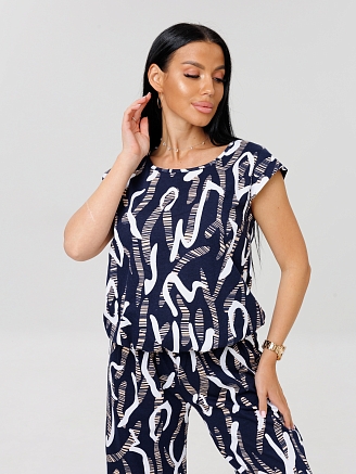 Женский костюм К-205(К) / Темно-синий (узоры)