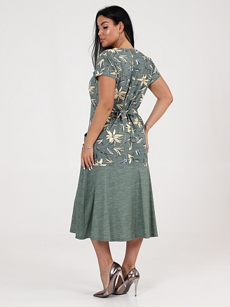 Женское платье Вера макси ПлК-340 / Лилии на зеленой рогожке