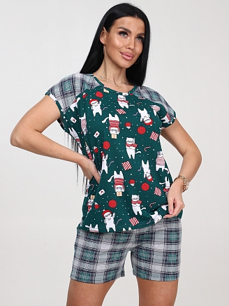 Женская пижама с шортами КК-39 / Котики