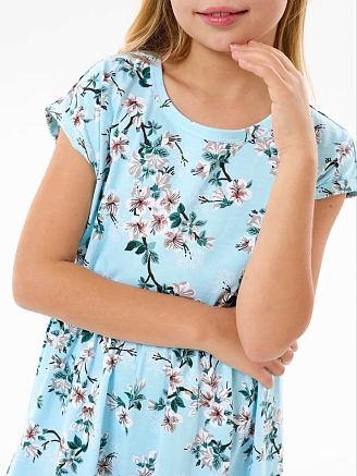 Детское платье "Ласточка" / Цветущий сад на голубом