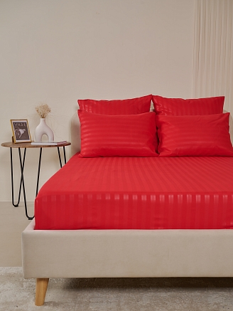 Простыня микрофибра-страйп на резинке / Красный