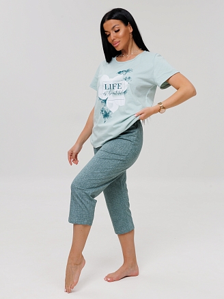 Женская пижама П-33(К) / Серо-зеленый (надписи)