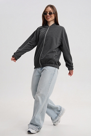 Женский бомбер из коттон фита / Антрацит меланж
