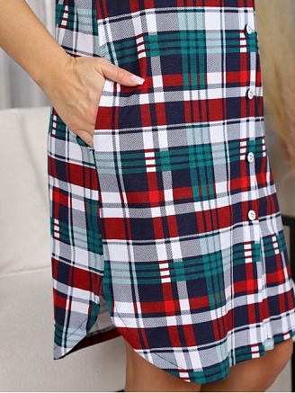 Женский халат-рубашка Х-33.02 / Зеленая клетка