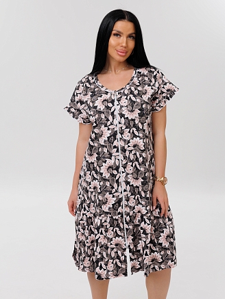 Женский халат Х-98(К) / Коричневый (розовые цветы)