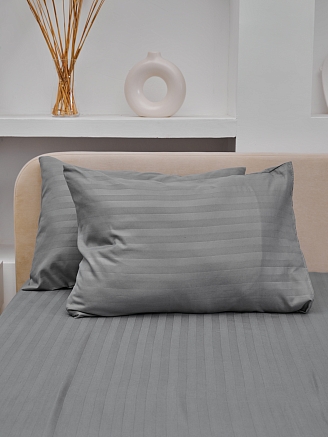 Комплект наволочек микрофибра-страйп / Светлый серый