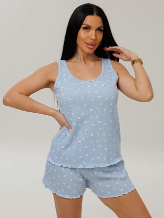 Женская пижама П-100(Каш) / Голубой (цветы)