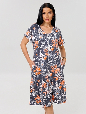 Женский халат Х-98(К) / Серый (цветы)