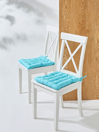 Комплект подушек на стул с завязками (бязь) 16т. / Ярко-голубой