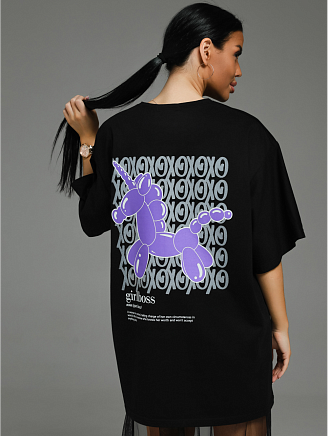 Женская футболка Бабл / Черный единорог