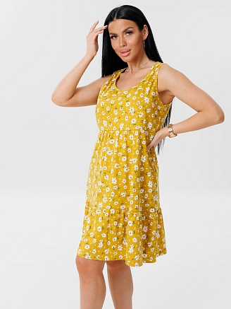 Женский сарафан С-82(К) / Горчичный (цветы)