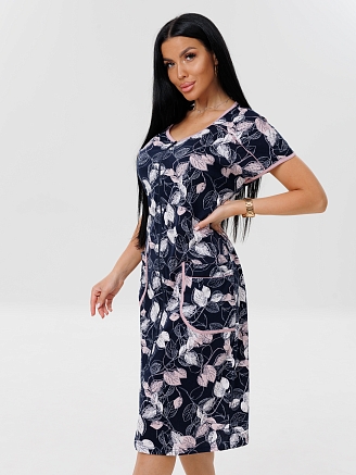 Женский халат Х-81(К) / Синий (листья)