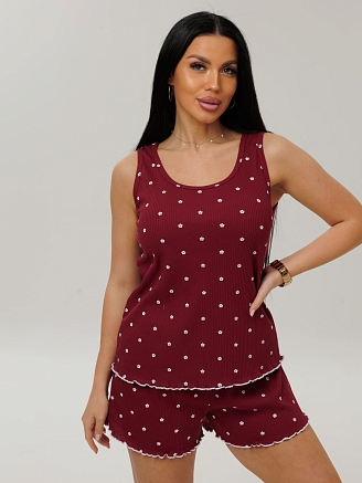 Женская пижама П-100(Каш) / Бордовый (цветы)