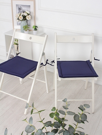 Комплект квадратных подушек на стул с завязками (2 шт.) / / Темно-синий