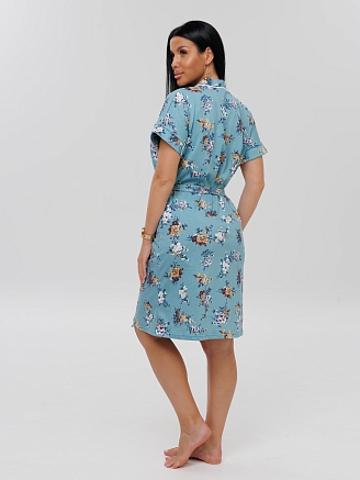 Женский халат Х-11(К) / Бирюзовый (цветы)