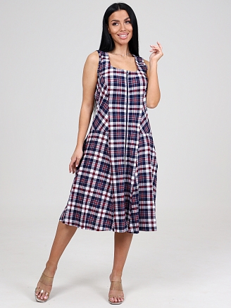 Женский сарафан Клетка СК-336 / Сине-красная рябь