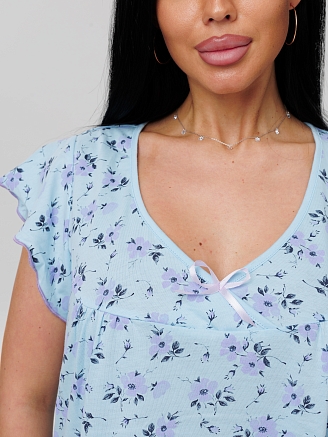 Женская сорочка Сор-71(К) / Голубой (сиреневые цветы)