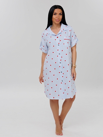 Женский халат Х-101(К) / Голубой (сердечки)