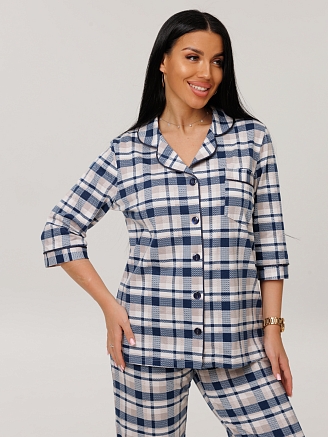 Женский костюм К-132(К) / Синий (бежевая клетка)